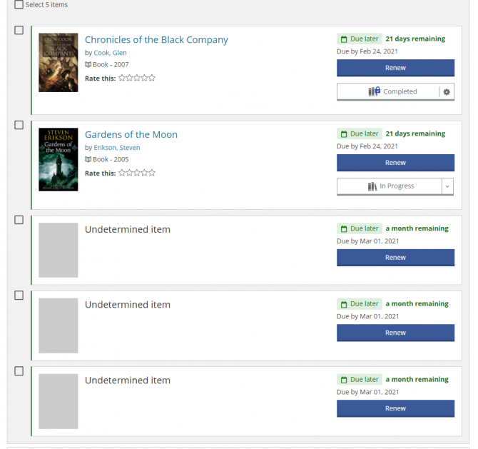 Screenshot of undetermined items