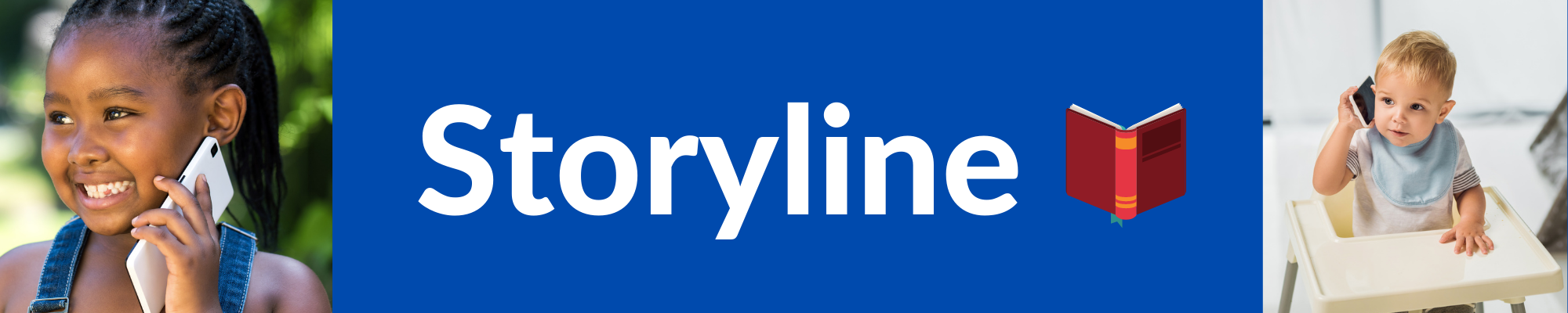 storyline banner image take two Children on the phone using the library's Storyline service